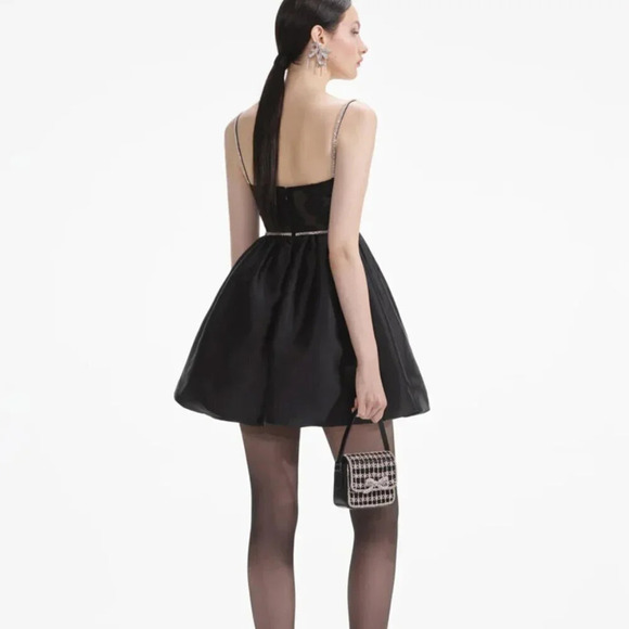 SELF PORTRAIT Black Taffetta Diamante Mini Dress - Picture 4 of 12